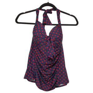 Merona Navy Red Polka Dot Padded Cups Halter Tankini Top Small